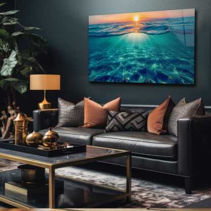 Ocean Sunset Tempered Glass Wall Art, Coastal Beach House Decor