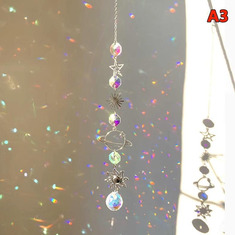 Crystal Suncatcher Moon Prism Wind Chime Rainbow Window Decor