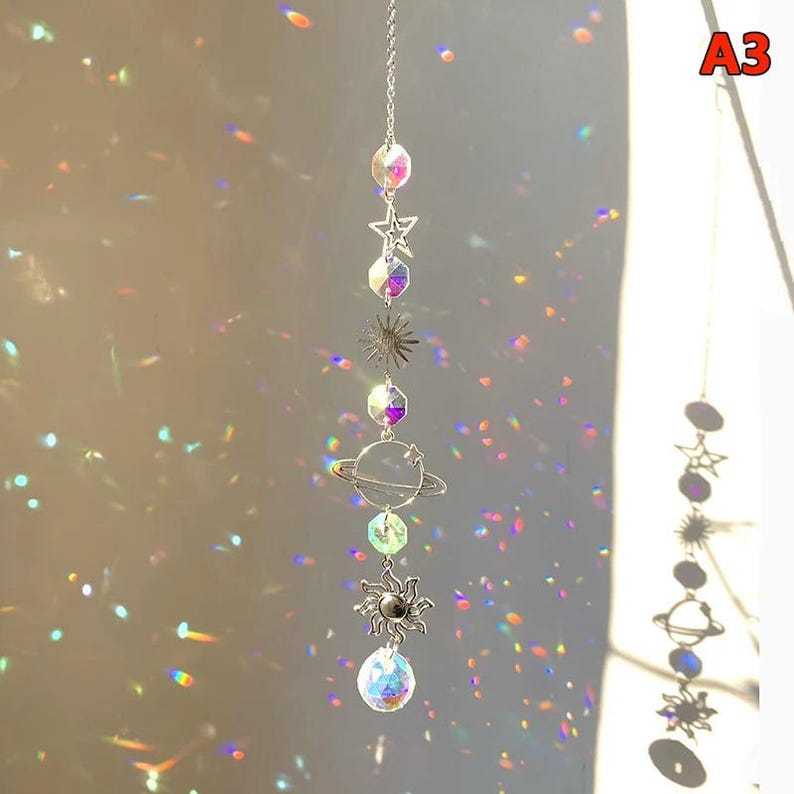 Crystal Suncatcher Moon Prism Wind Chime Rainbow Window Decor