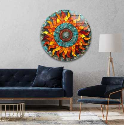 Sunflower Mosaic Glass Wall Art – Round Print Panel