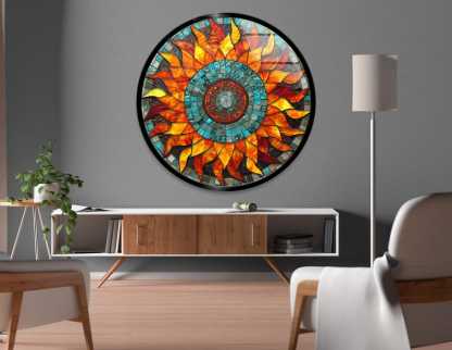 Sunflower Mosaic Glass Wall Art – Round Print Panel