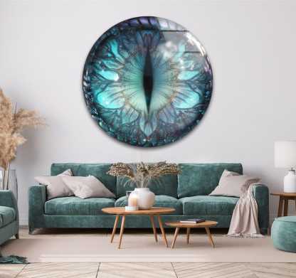 Dragon Eye Glass Wall Art – Teal Blue Fantasy Creature