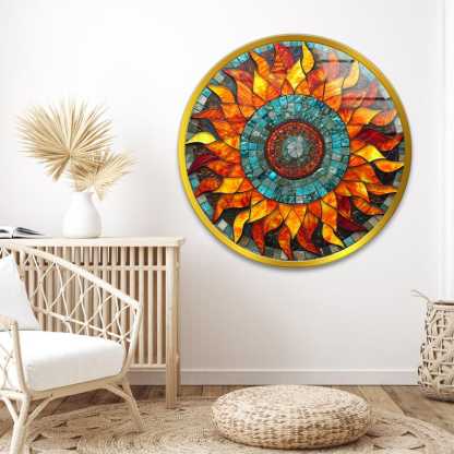 Sunflower Mosaic Glass Wall Art – Round Print Panel