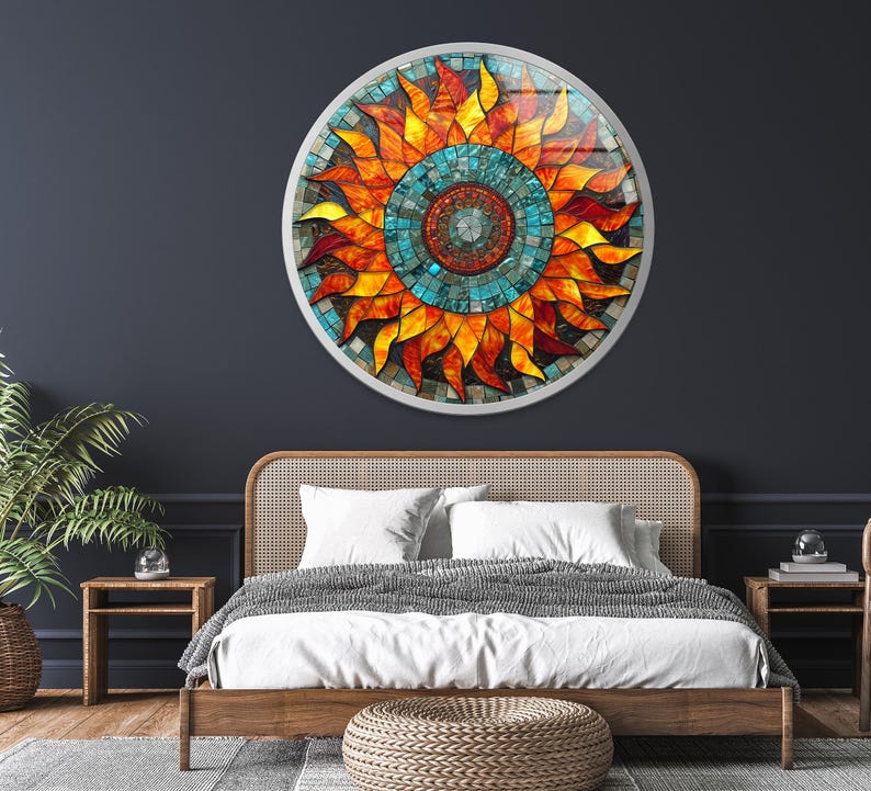 Sunflower Mosaic Glass Wall Art – Round Print Panel