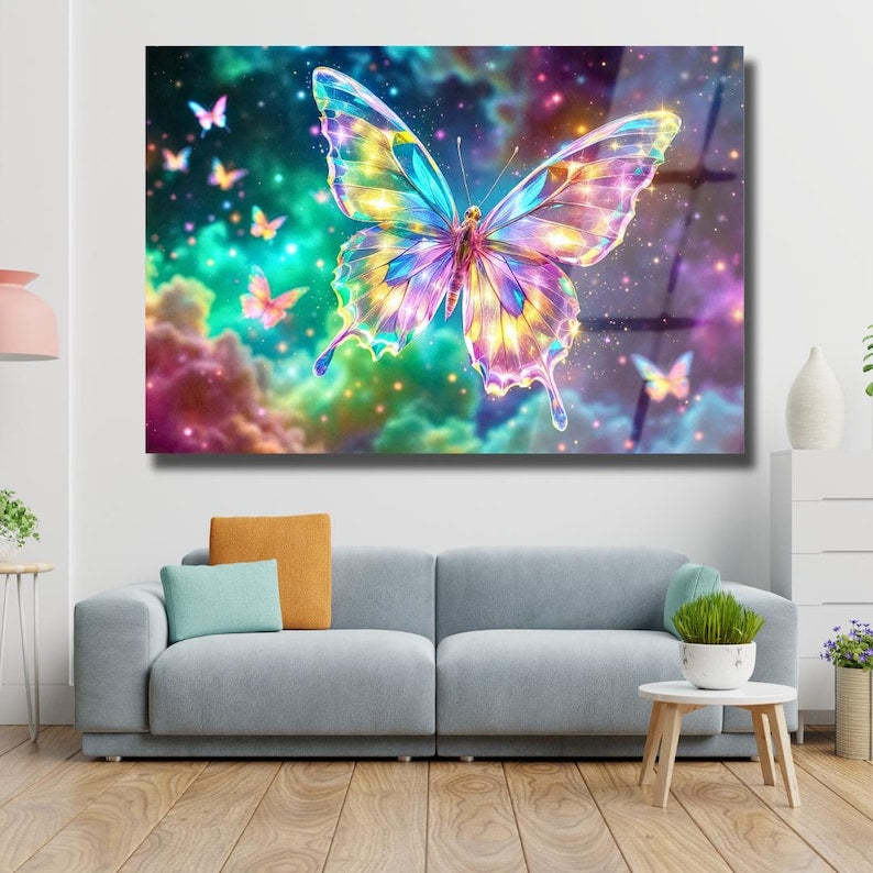 Butterfly Glass Wall Art – Vivid Colorful Modern Decor
