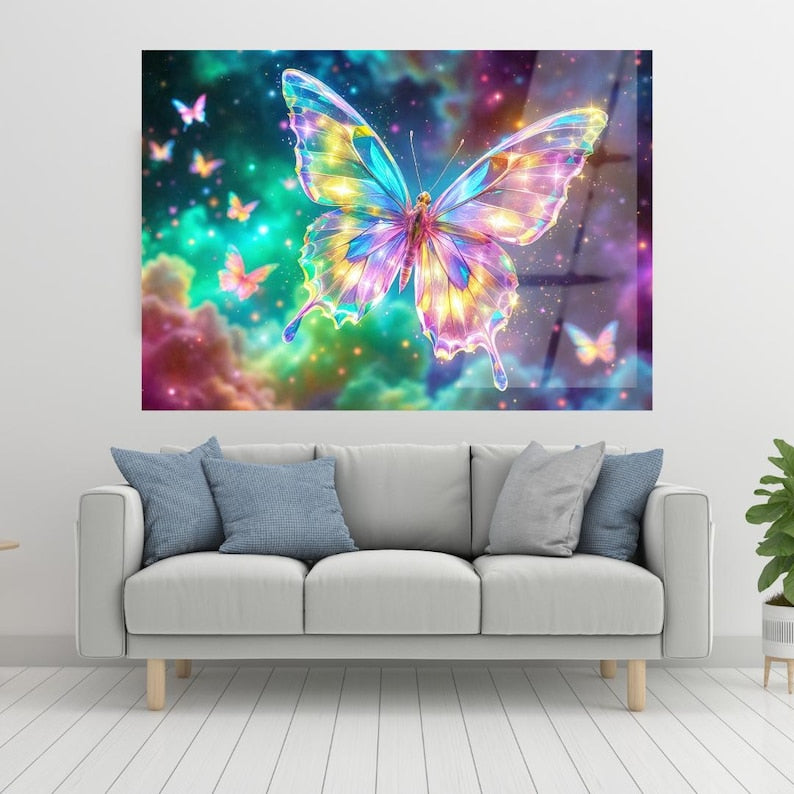 Butterfly Glass Wall Art – Vivid Colorful Modern Decor