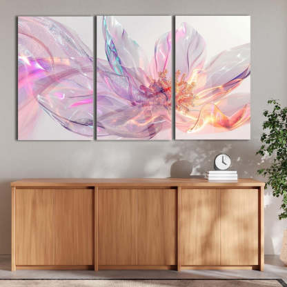Tempered Glass Wall Art, Abstract Floral Wall Decor, Modern Flower Artwork with 3D Light Effect