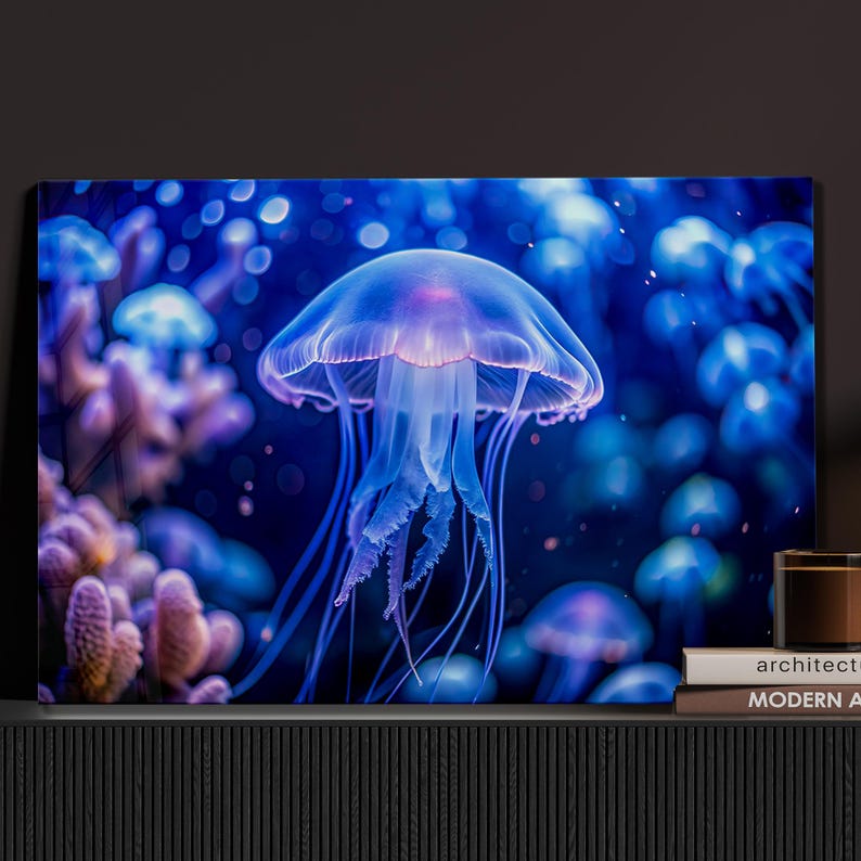 Jellyfish Glow Glass Wall Art – Modern Ocean Design