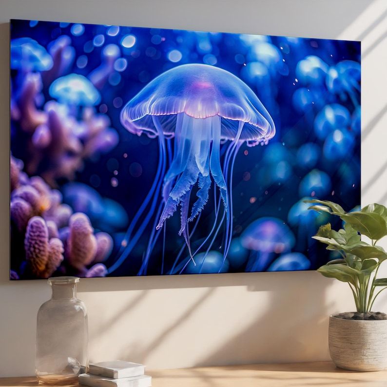 Jellyfish Glow Glass Wall Art – Modern Ocean Design