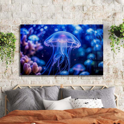 Jellyfish Glow Glass Wall Art – Modern Ocean Design