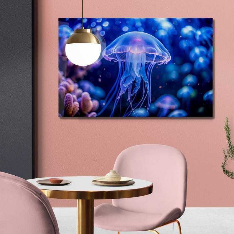 Jellyfish Glow Glass Wall Art – Modern Ocean Design