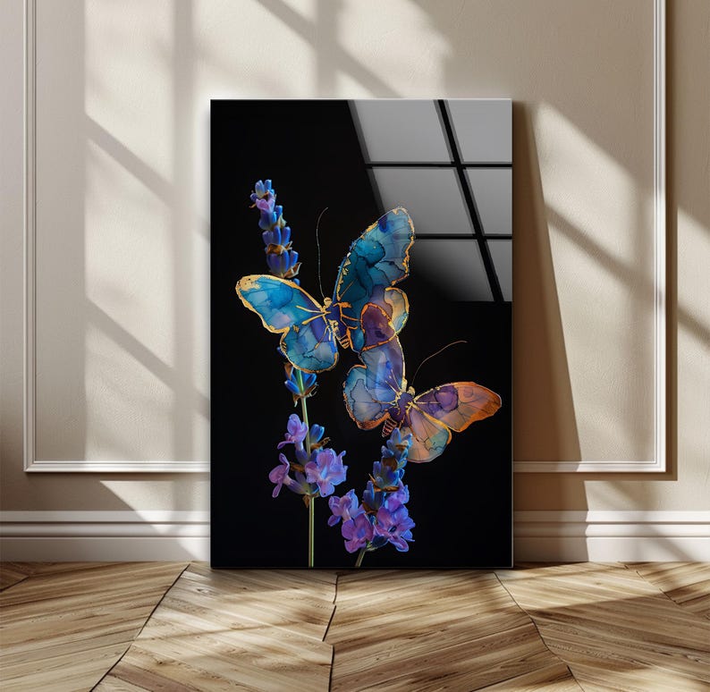 Butterfly Glass Wall Art – Modern Oil Painting Style