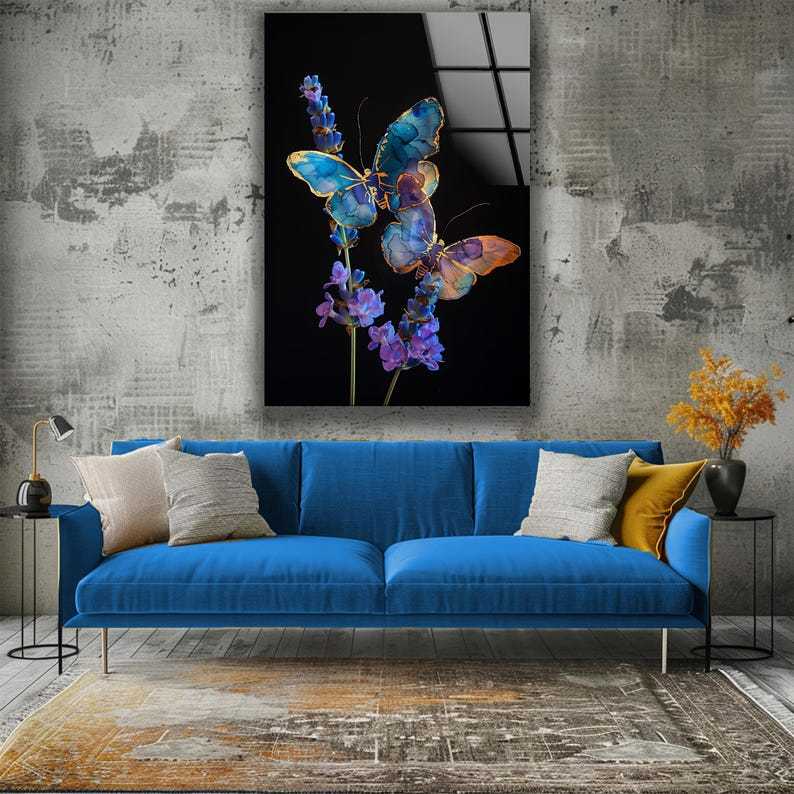 Butterfly Glass Wall Art – Modern Oil Painting Style