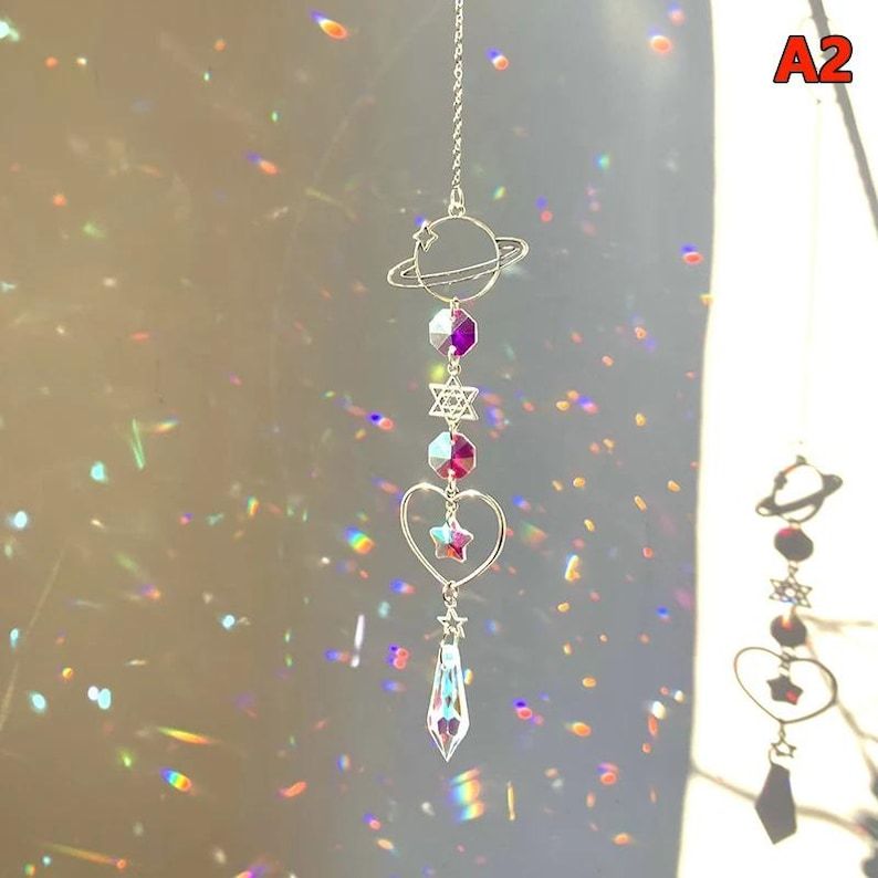 Crystal Suncatcher Moon Prism Wind Chime Rainbow Window Decor
