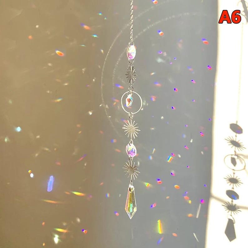 Crystal Suncatcher Moon Prism Wind Chime Rainbow Window Decor