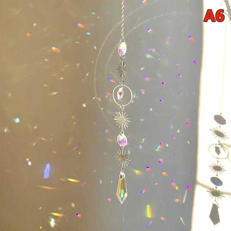 Crystal Suncatcher Moon Prism Wind Chime Rainbow Window Decor
