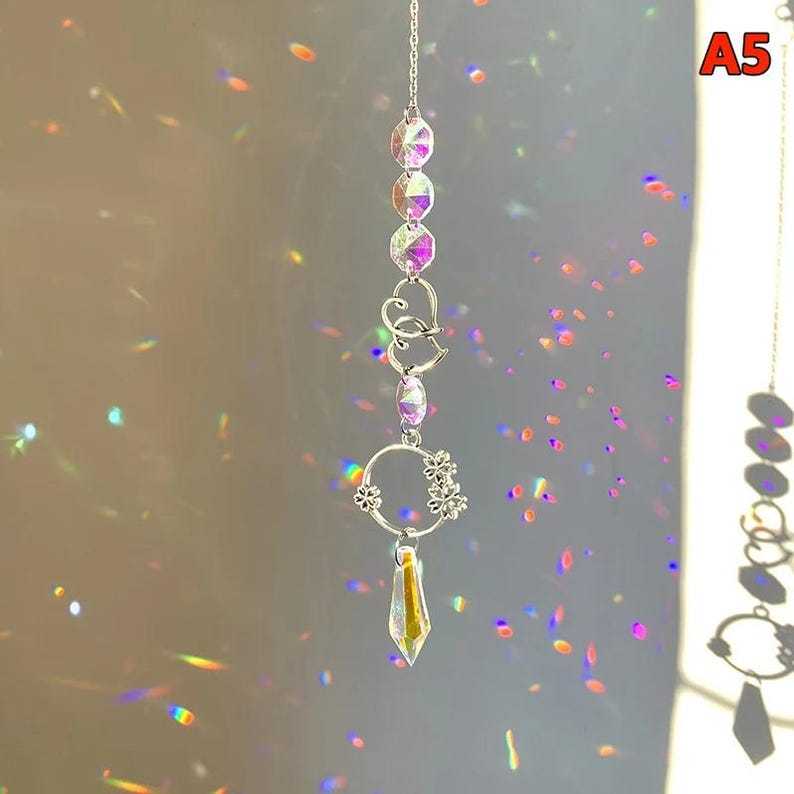 Crystal Suncatcher Moon Prism Wind Chime Rainbow Window Decor