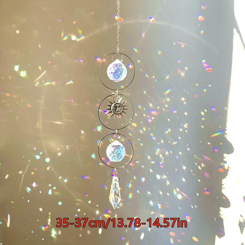 Crystal Suncatcher Moon Prism Wind Chime Rainbow Window Decor