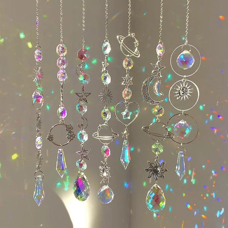 Crystal Suncatcher Moon Prism Wind Chime Rainbow Window Decor