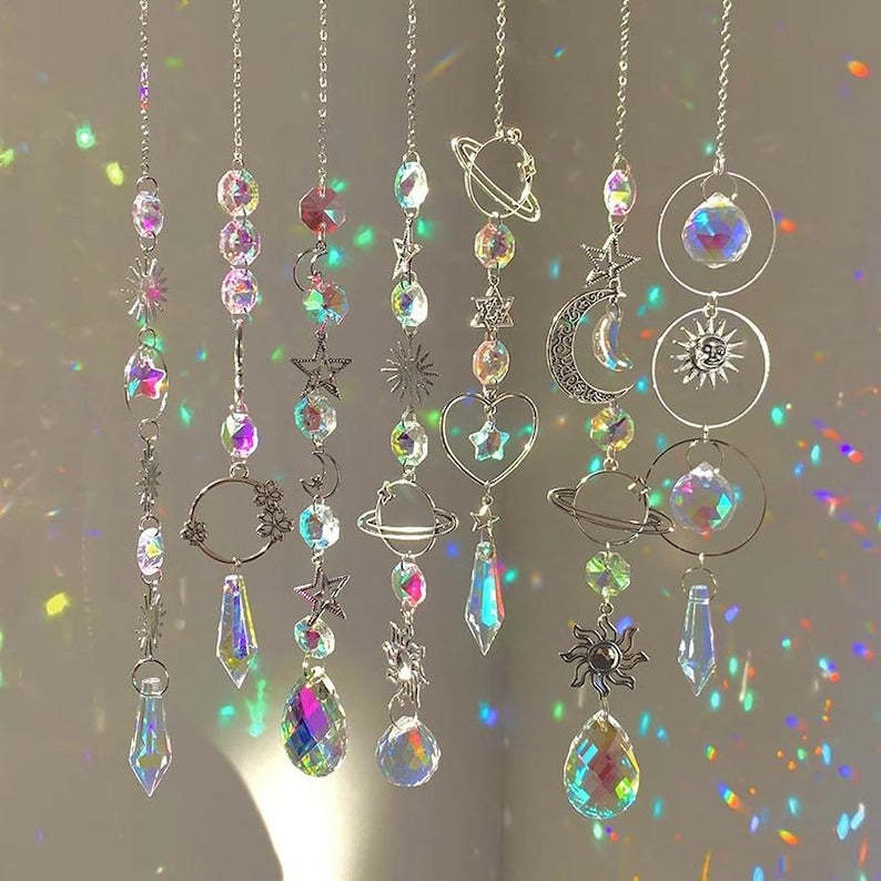 Crystal Suncatcher Moon Prism Wind Chime Rainbow Window Decor