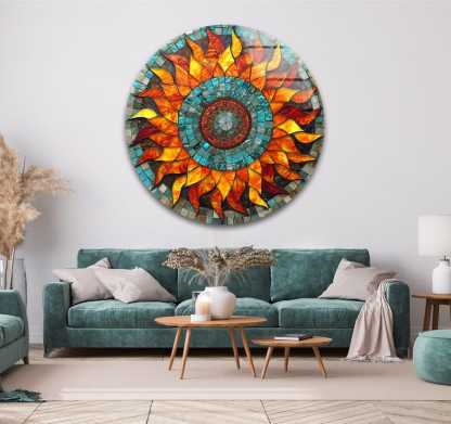 Sunflower Mosaic Glass Wall Art – Round Print Panel