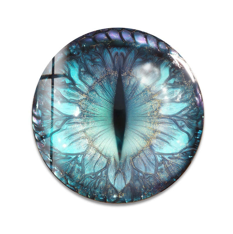 Dragon Eye Glass Wall Art – Teal Blue Fantasy Creature