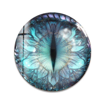 Dragon Eye Glass Wall Art – Teal Blue Fantasy Creature