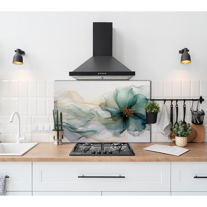 Elegant Floral Breeze Glass Wall Art – Modern Design