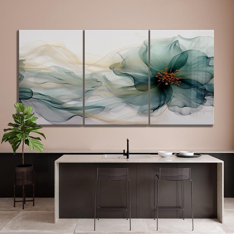 Elegant Floral Breeze Glass Wall Art – Modern Design