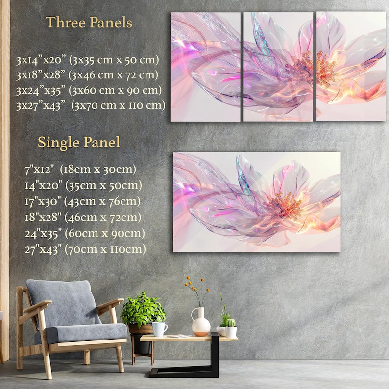 Tempered Glass Wall Art, Abstract Floral Wall Decor, Modern Flower Artwork with 3D Light Effect