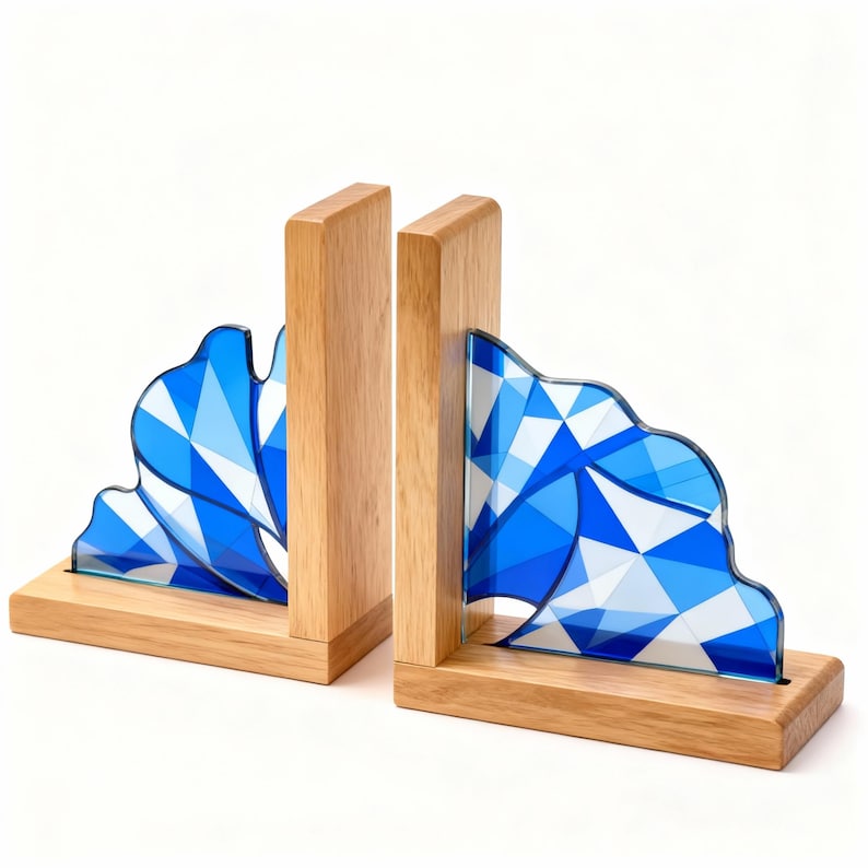 Handmade Stained Glass Ginkgo leaves Book Ends, Flower Suncatcher, Book Shelf Decor