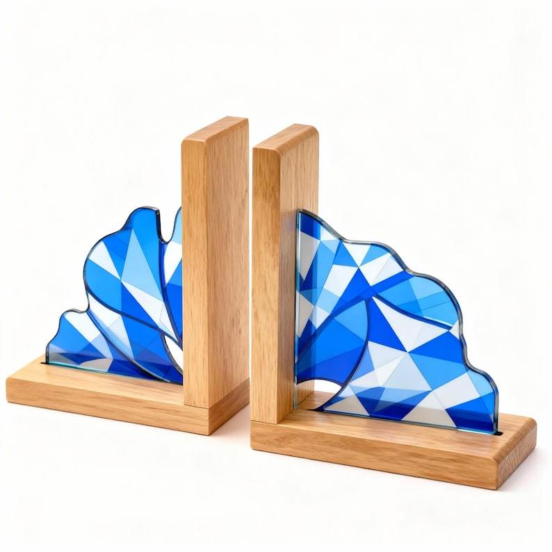 Handmade Stained Glass Ginkgo leaves Book Ends, Flower Suncatcher, Book Shelf Decor