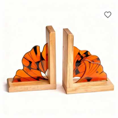 Handmade Stained Glass Ginkgo leaves Book Ends, Flower Suncatcher, Book Shelf Decor