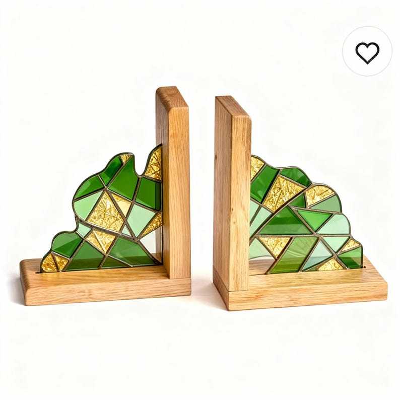 Handmade Stained Glass Ginkgo leaves Book Ends, Flower Suncatcher, Book Shelf Decor