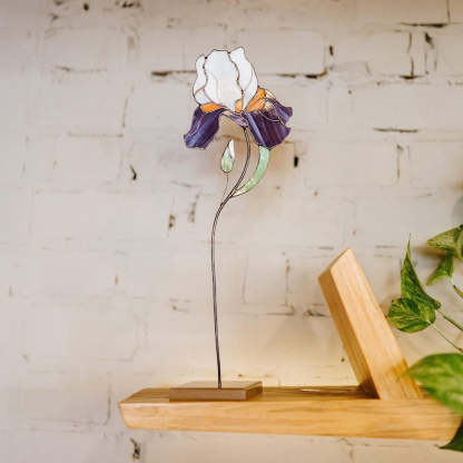 Stained Glass Iris Flower Ornament, Floral Tabletop Christmas Decor