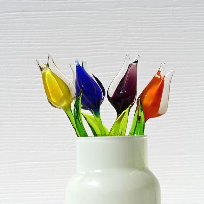 Glass Tulip Flowers, Blown Glass Flowers Bouquet - Glass Birth Month Flower - Tulip Glass Flowers with Stems - Birthday Day Gift for Her