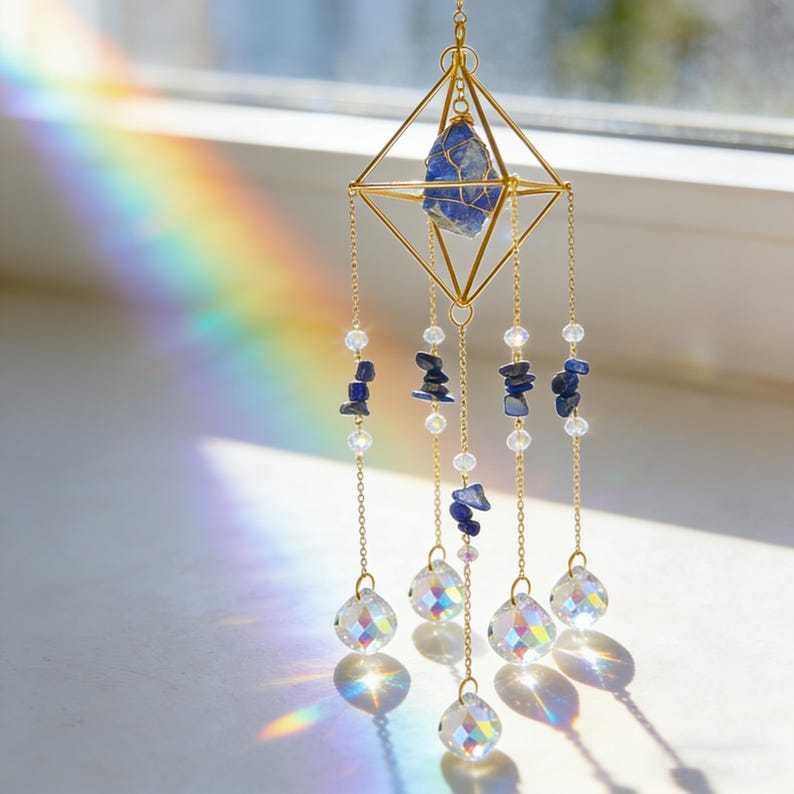 Crystal Suncatcher Raw Gemstone Rainbow Maker Boho Window Decor