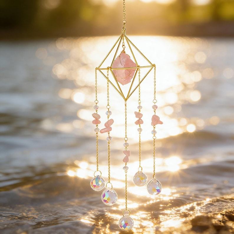 Crystal Suncatcher Raw Gemstone Rainbow Maker Boho Window Decor