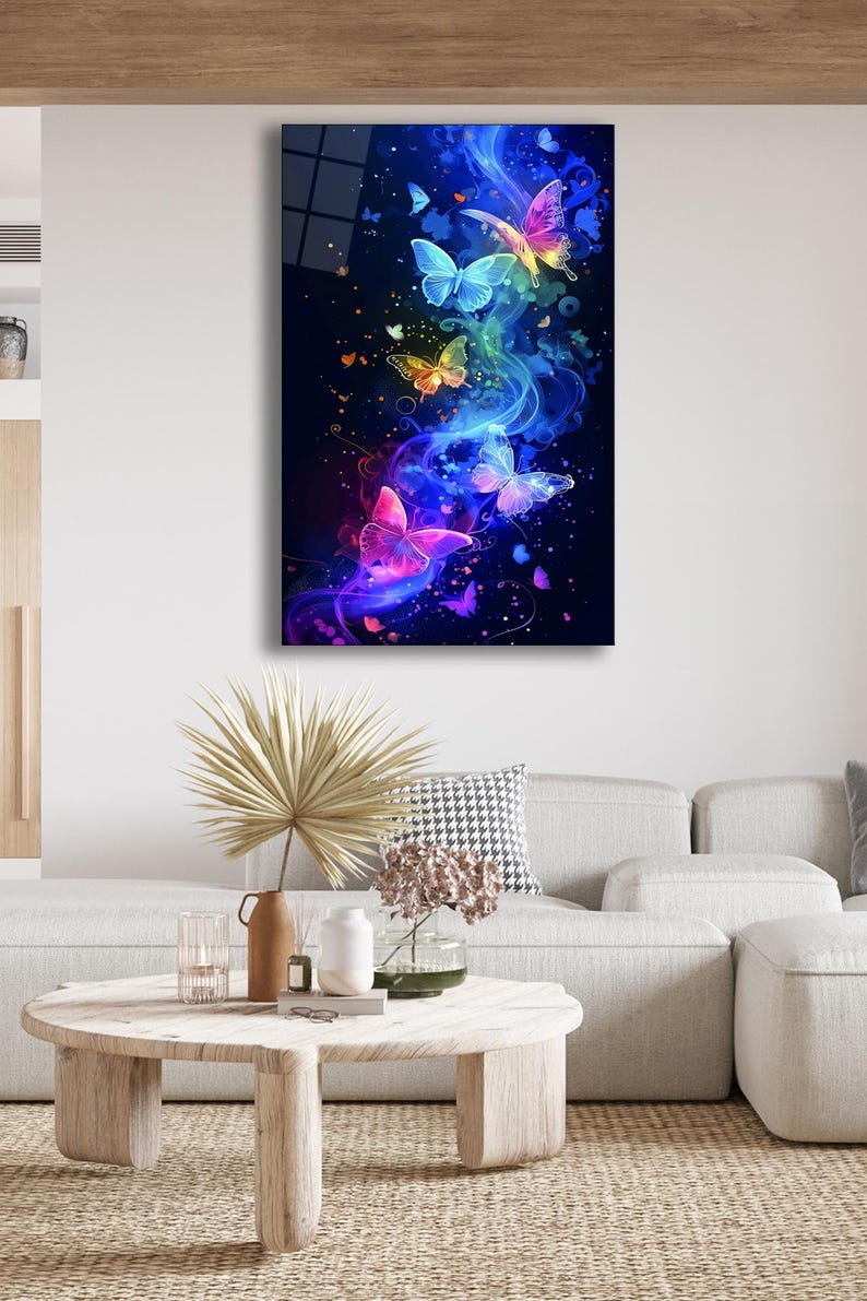 Colorful Butterfly Glass Wall Art – Abstract Fluid Design