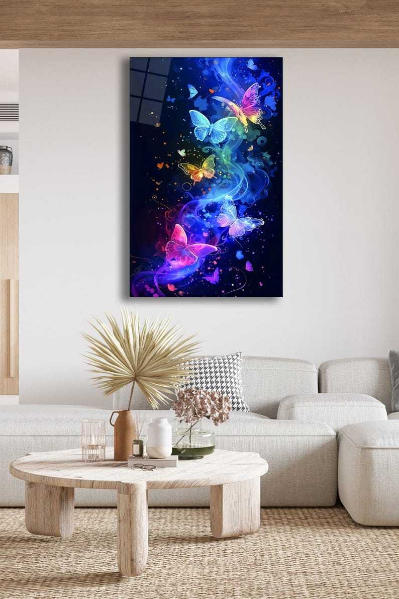 Colorful Butterfly Glass Wall Art – Abstract Fluid Design