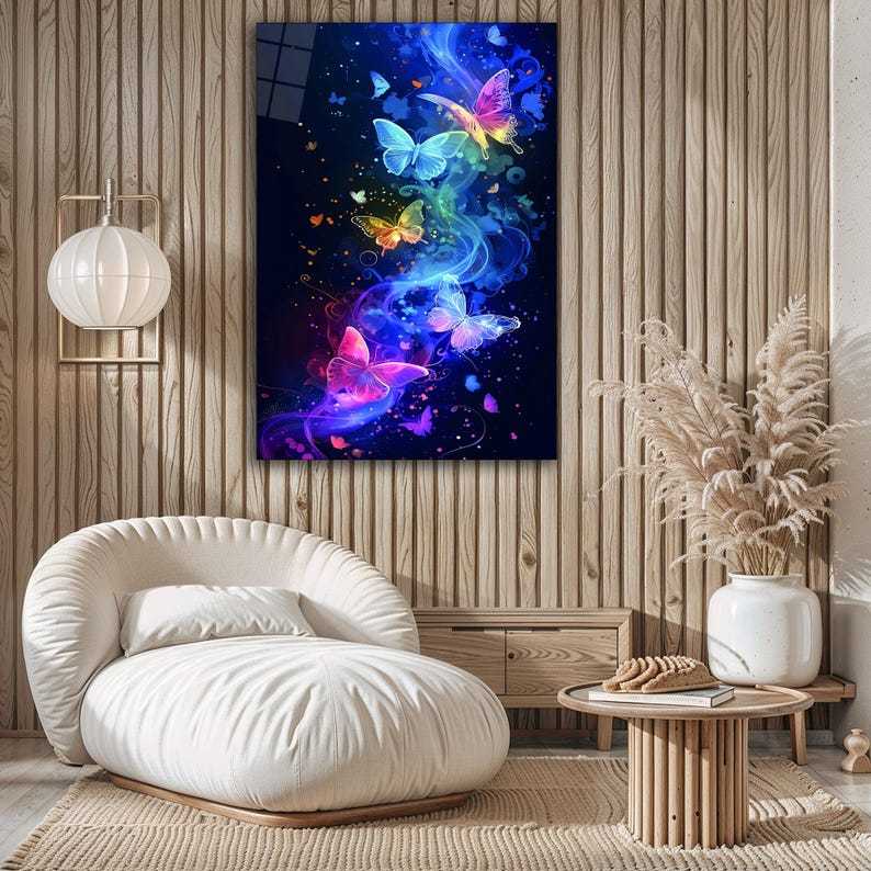Colorful Butterfly Glass Wall Art – Abstract Fluid Design