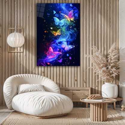 Colorful Butterfly Glass Wall Art – Abstract Fluid Design