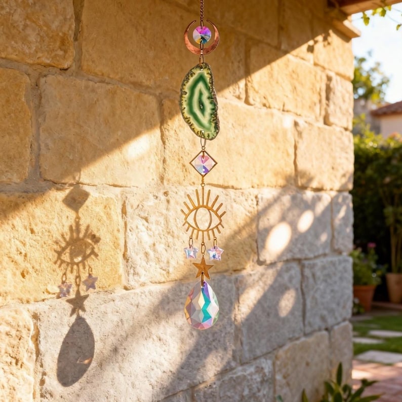 Crystal Suncatcher Colorful Agate Rainbow Maker Healing Room Gift