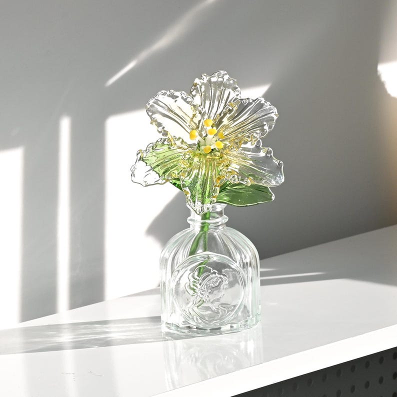 Blown Glass Pink Lily Flower, Memorial Grave Floral Table Decoration