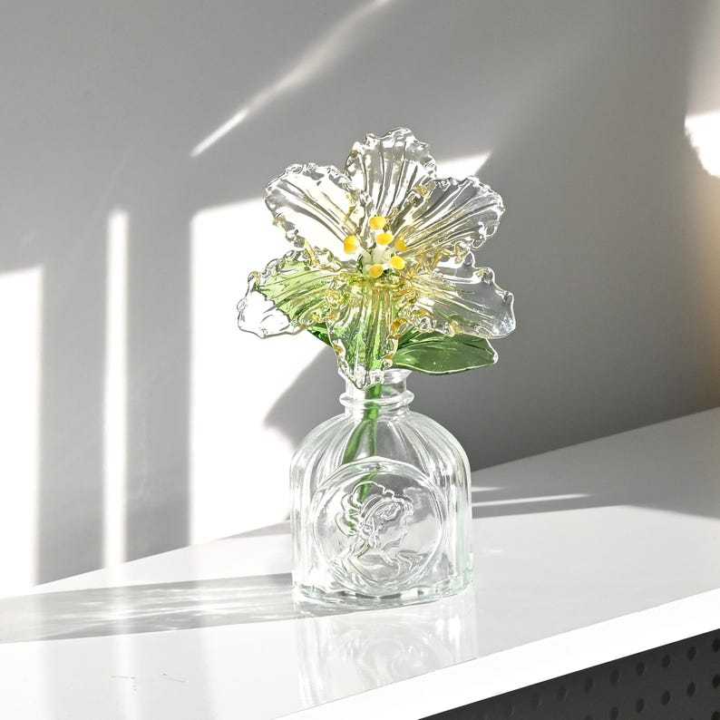 Blown Glass Pink Lily Flower, Memorial Grave Floral Table Decoration