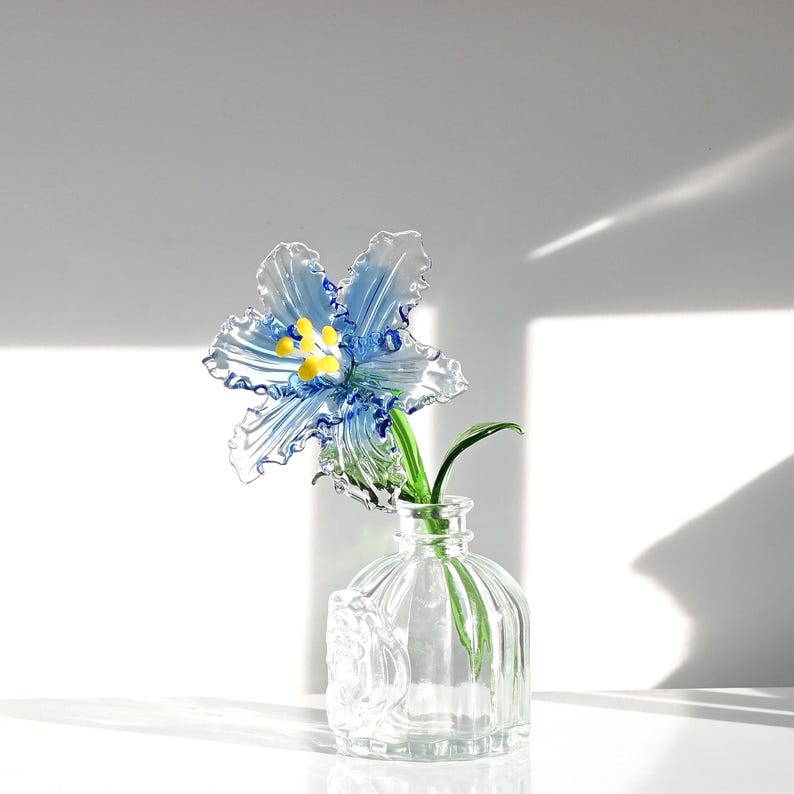 Blown Glass Pink Lily Flower, Memorial Grave Floral Table Decoration