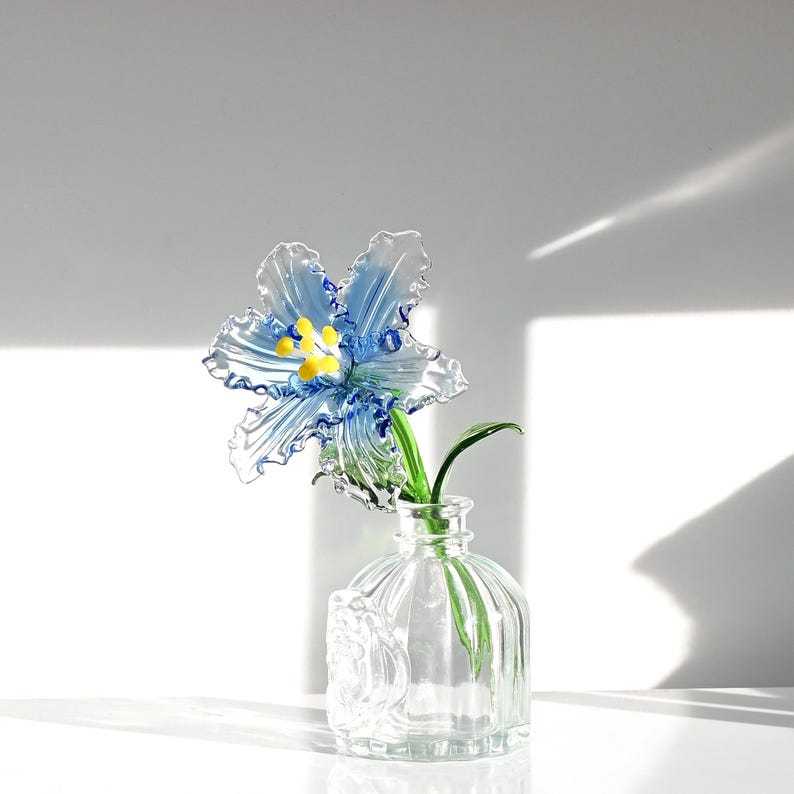 Blown Glass Pink Lily Flower, Memorial Grave Floral Table Decoration