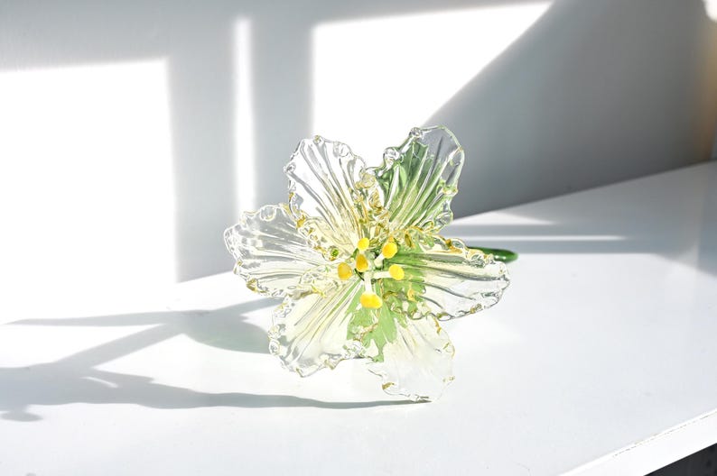 Blown Glass Pink Lily Flower, Memorial Grave Floral Table Decoration