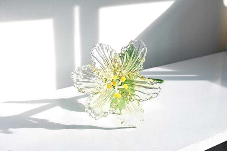 Blown Glass Pink Lily Flower, Memorial Grave Floral Table Decoration