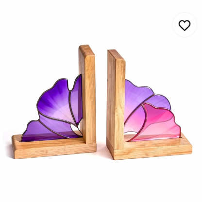Handmade Stained Glass Ginkgo leaves Book Ends, Flower Suncatcher, Book Shelf Decor